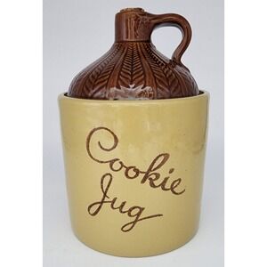 Monmouth Western Stoneware Cookie Jug Jar Vintage Tan Brown USA Illinois EXC